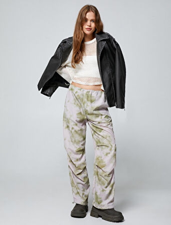 Paraşüt Pantolon Batik Desenli  Beli ve Paçası Lastikli Stoperli