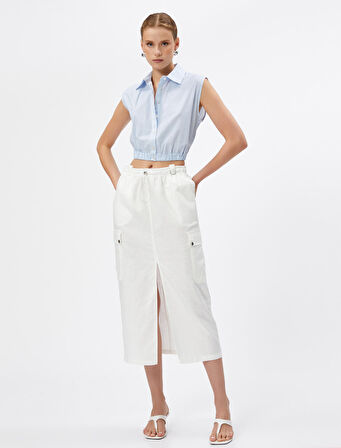 Crop Gömlek Pencere Detaylı Kolsuz Pamuklu