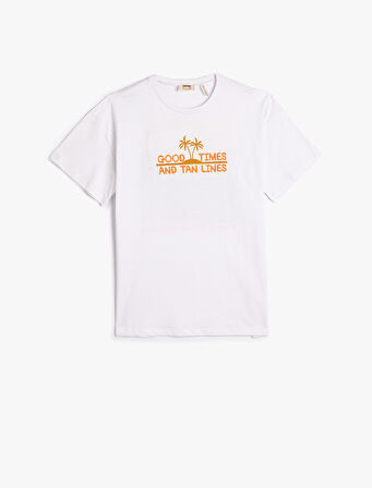 Tişört Kısa Kollu Bisiklet Yaka İşleme Detaylı Pamuklu