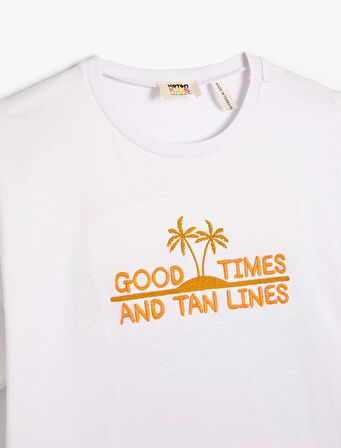 Tişört Kısa Kollu Bisiklet Yaka İşleme Detaylı Pamuklu