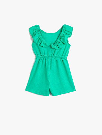 Keten Mini Tulum Kolsuz Fırfırlı Yuvarlak Yaka