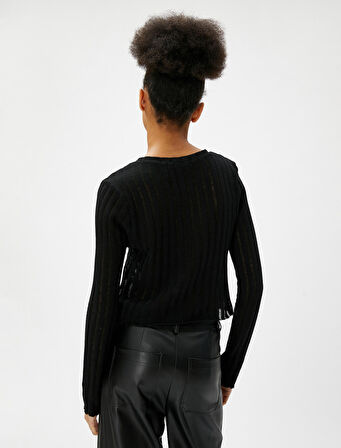 Uzun Kollu Tişört Dar Kesim Bisiklet Yaka Ajurlu