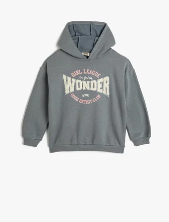 Kapşonlu Sweatshirt Uzun Kollu Slogan Baskılı 
