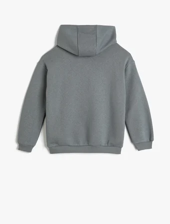 Kapşonlu Sweatshirt Uzun Kollu Slogan Baskılı 