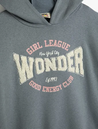 Kapşonlu Sweatshirt Uzun Kollu Slogan Baskılı 