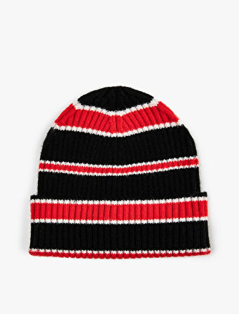 Örgü Bere Çok Renkli Şerit Desenli