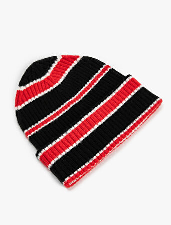 Örgü Bere Çok Renkli Şerit Desenli