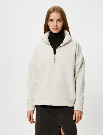 Polar Sweatshirt Yarım Fermuarlı Balon Kol Rahat Kalıp