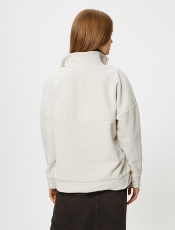 Polar Sweatshirt Yarım Fermuarlı Balon Kol Rahat Kalıp
