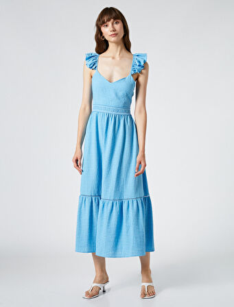 Fırfırlı Elbise Askılı Sırt Detaylı Volanlı Viskon Karışımlı