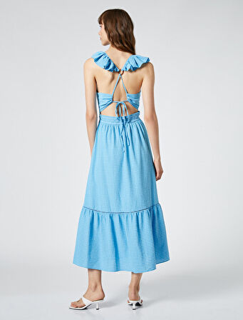 Fırfırlı Elbise Askılı Sırt Detaylı Volanlı Viskon Karışımlı