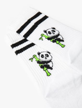 Panda İşlemeli Soket Çorap