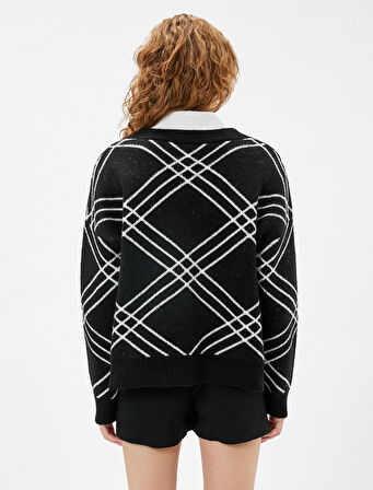 Örgü Hırka V Yaka Ribanalı Düğmeli Uzun Kollu