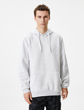Kapşonlu Sweatshirt Kanguru Cep Detaylı Uzun Kollu