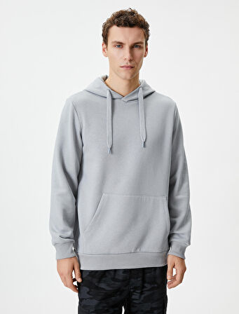 Kapşonlu Sweatshirt Kanguru Cep Detaylı Uzun Kollu