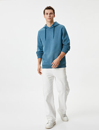 Kapşonlu Sweatshirt Kanguru Cep Detaylı Uzun Kollu