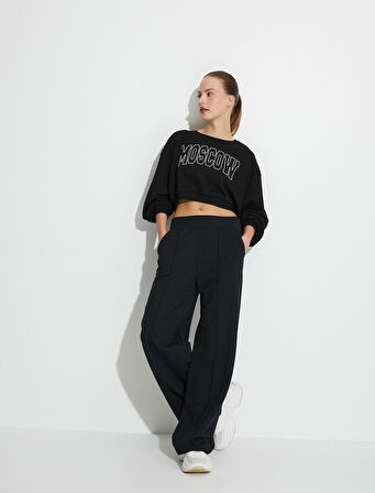 Crop Spor Sweat Baskılı Relax Fit