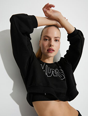 Crop Spor Sweat Baskılı Relax Fit