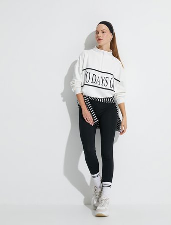Spor Sweatshirt Yarım Fermuarlı Slogan Baskılı Oversize