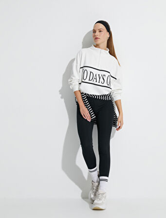 Spor Sweatshirt Yarım Fermuarlı Slogan Baskılı Oversize
