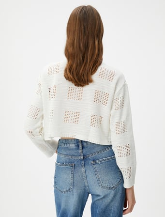 Crop Sweatshirt Ajurlu Uzun Kollu