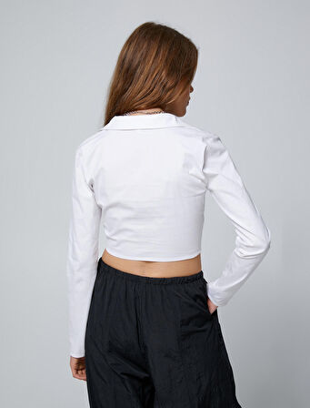 Crop Gömlek Fermuar Detaylı Büzgülü Slim Fit