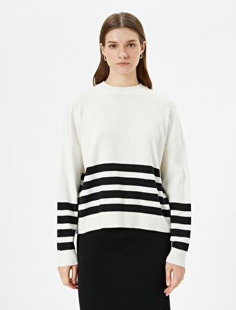 Oversize Kazak Bisiklet Yaka Uzun Kollu