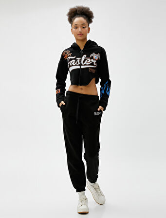 Jogger Eşofman Altı Beli Bağcıklı Cep Detaylı Nakışlı