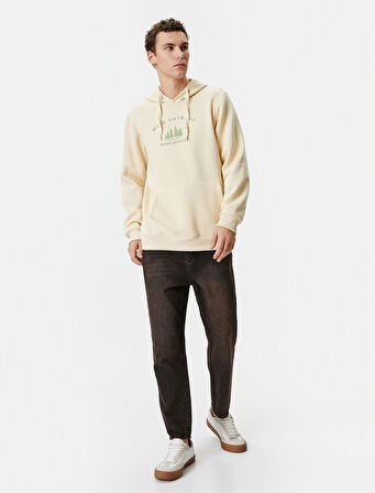 Slogan Baskılı Hoodie Kanguru Cepli Manzara Detaylı