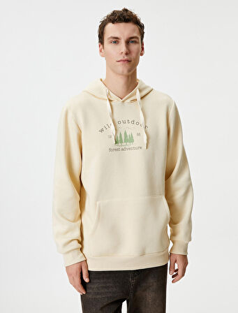 Slogan Baskılı Hoodie Kanguru Cepli Manzara Detaylı