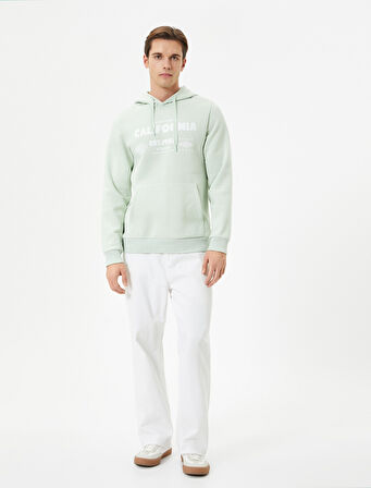 Kapşonlu Sweatshirt Kolej Baskılı Kanguru Cep Detaylı