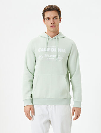 Kapşonlu Sweatshirt Kolej Baskılı Kanguru Cep Detaylı