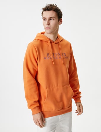 Slogan Baskılı Hoodie Kanguru Cep Detaylı Uzun Kollu