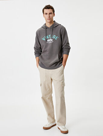 Kolej Hoodie Slogan Baskılı Kanguru Cep Detaylı