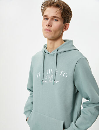 Slogan Baskılı Hoodie Kapşonlu Kanguru Cep Detaylı
