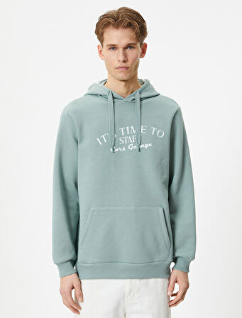 Slogan Baskılı Hoodie Kapşonlu Kanguru Cep Detaylı