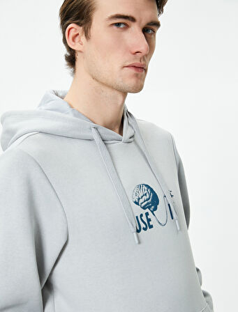 Arkası Baskılı Hoodie Sloganlı Kanguru Cepli