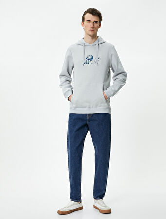 Arkası Baskılı Hoodie Sloganlı Kanguru Cepli