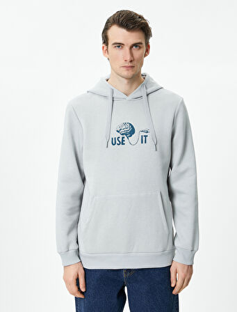 Arkası Baskılı Hoodie Sloganlı Kanguru Cepli