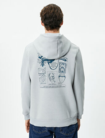 Arkası Baskılı Hoodie Sloganlı Kanguru Cepli