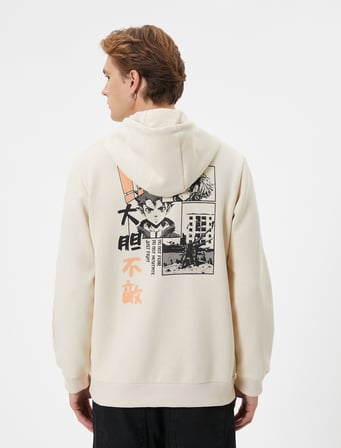 Kapşonlu Sweatshirt Arkası Baskılı Kanguru Cep Detaylı