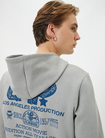 Arkası Baskılı Hoodie Şehir Temalı Kanguru Cep Detaylı