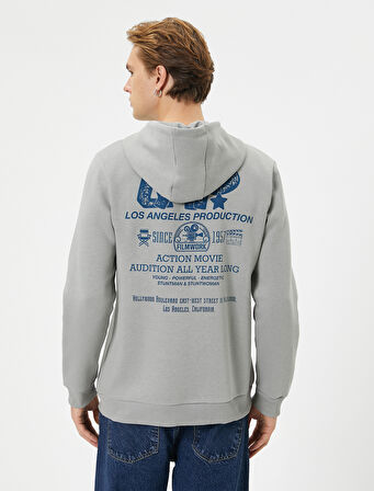 Arkası Baskılı Hoodie Şehir Temalı Kanguru Cep Detaylı