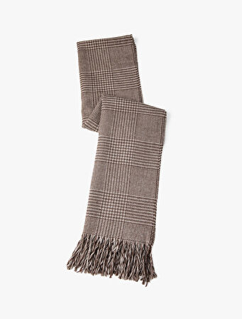 Ekoseli Atkı Püskül Detaylı Yumuşak Dokulu