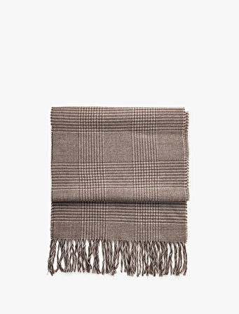 Ekoseli Atkı Püskül Detaylı Yumuşak Dokulu