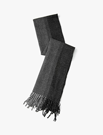 Atkı Püskül Detaylı Renk Bloklu Yumuşak Dokulu