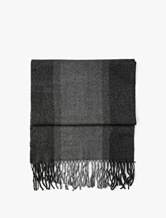 Atkı Püskül Detaylı Renk Bloklu Yumuşak Dokulu