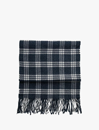 Ekoseli Atkı Püskül Detaylı Yumuşak Dokulu