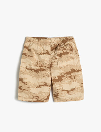 Bermuda Kamuflaj Şort Cepli Beli Bağlamalı Pamuklu