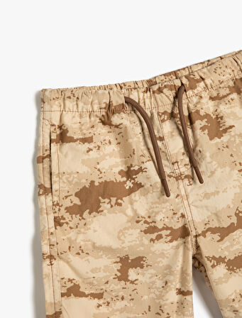 Bermuda Kamuflaj Şort Cepli Beli Bağlamalı Pamuklu